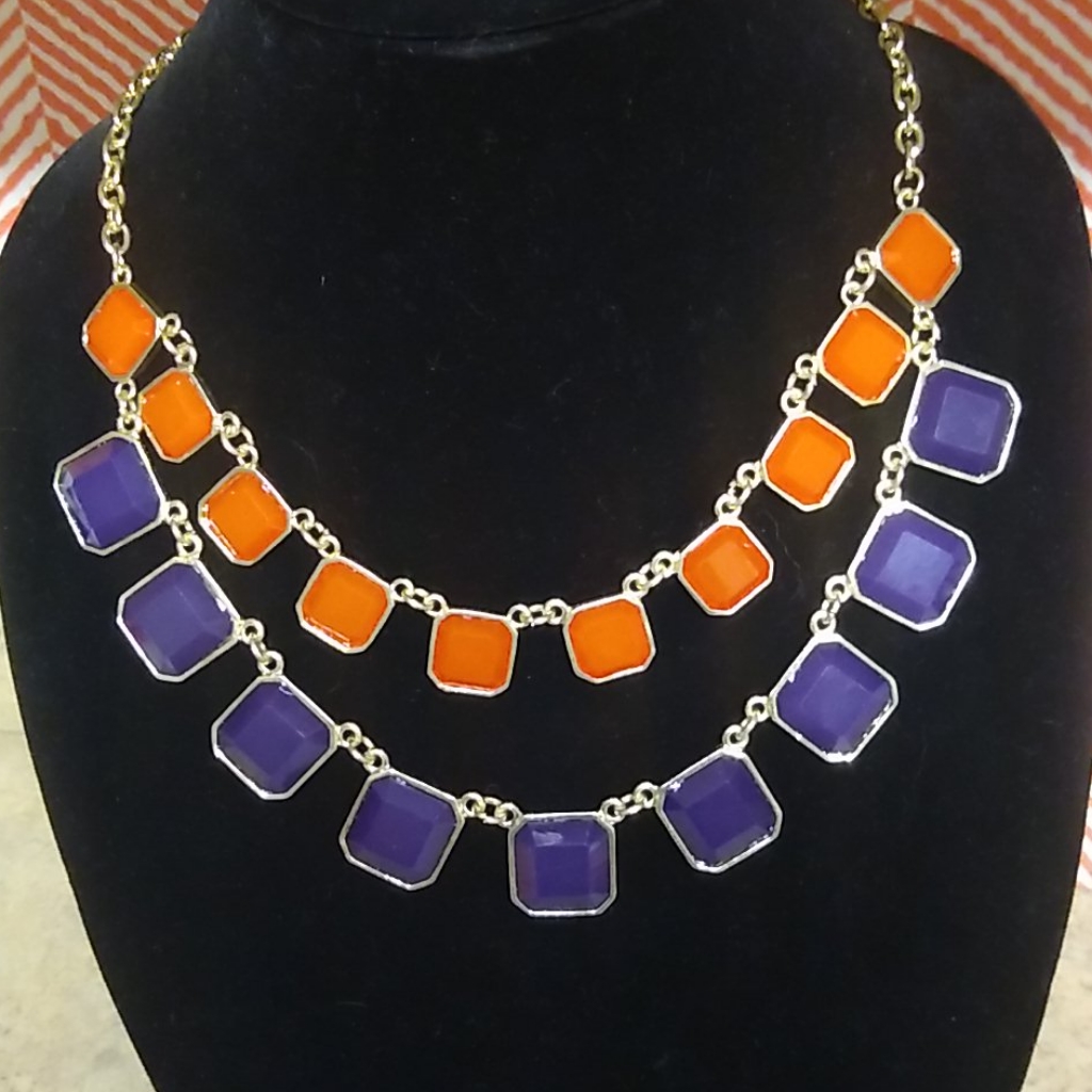 2 For $16 Orange Over Purple Tiered Necklace